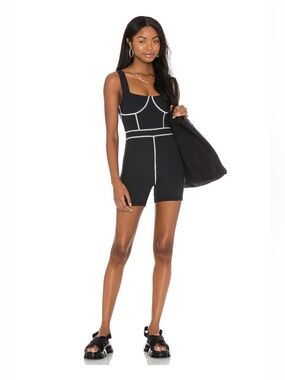 WeWoreWhat Black Romper with White Contrast Stitching